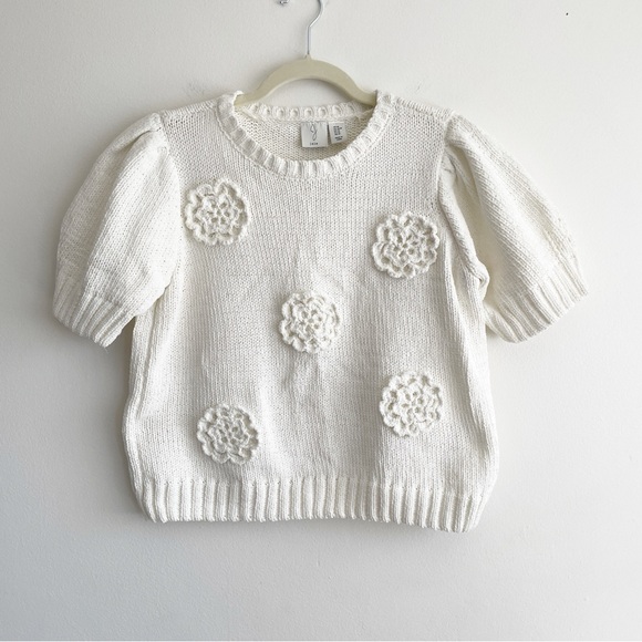 Joie Tops - Joie short sleeve sweater floral 3d crochet knit applique coquette cottagecore M